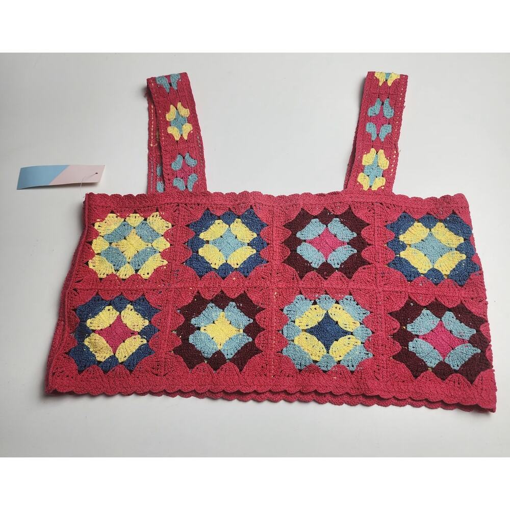 Witty Fox Top Women's S Crocheted Hippie Boho Cropped colorful fun festival 70's - Picture 3 of 10